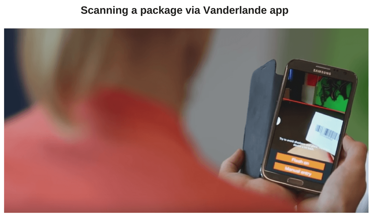 scanning a package via vanderlande app, Vanderlande scanning barcode