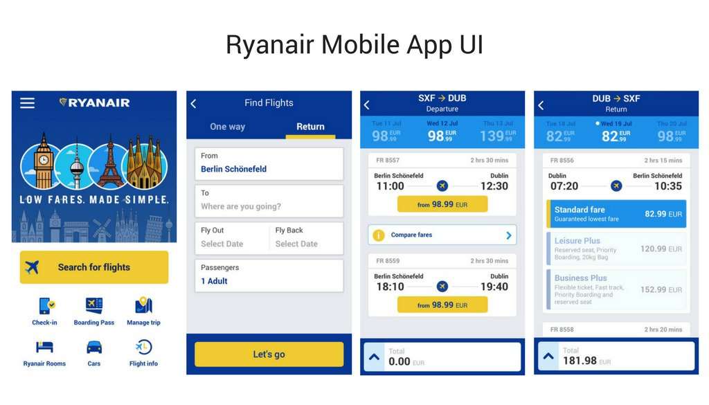 Ryanair Mobile App UI