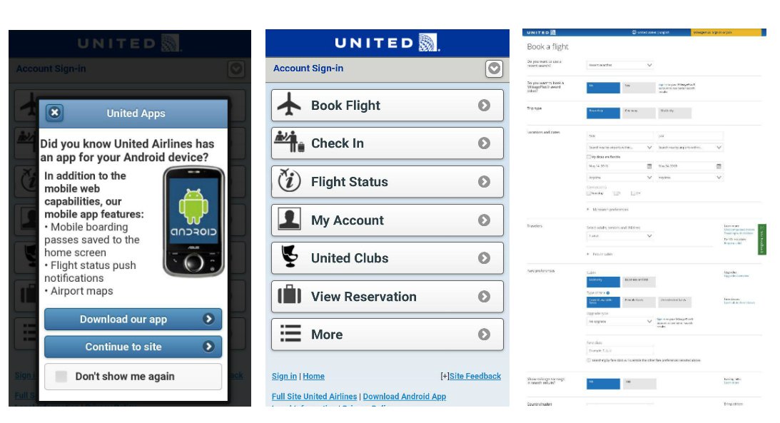 United Airlines on mobile