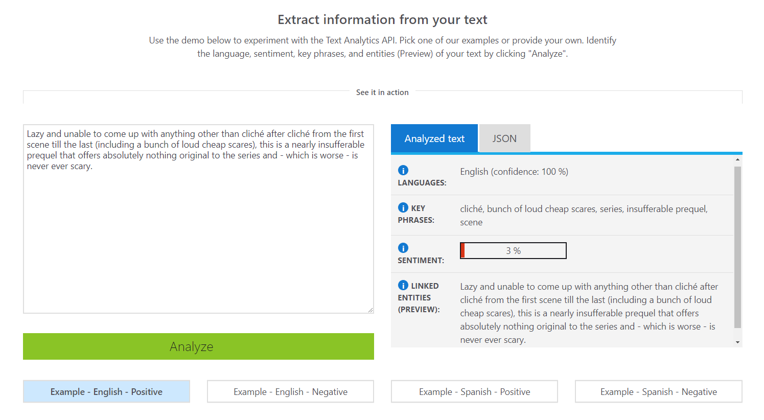 Microsoft Text Analysis API demo