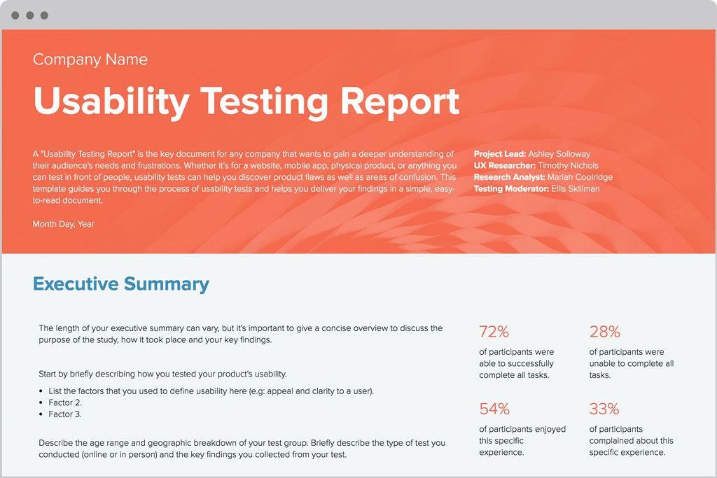 Usability report template
