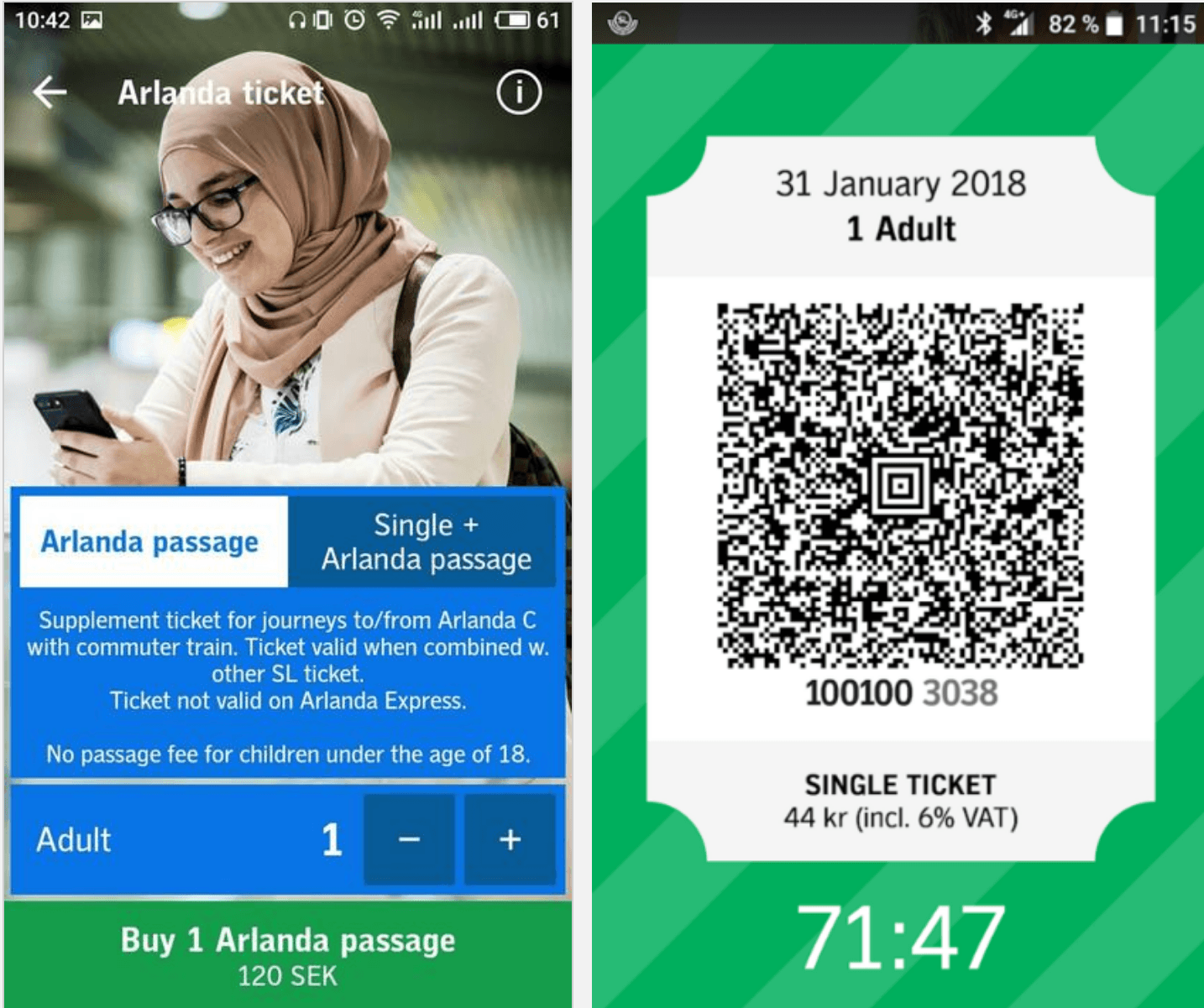 Ticket purchase in Stockholm Lokaltrafik app