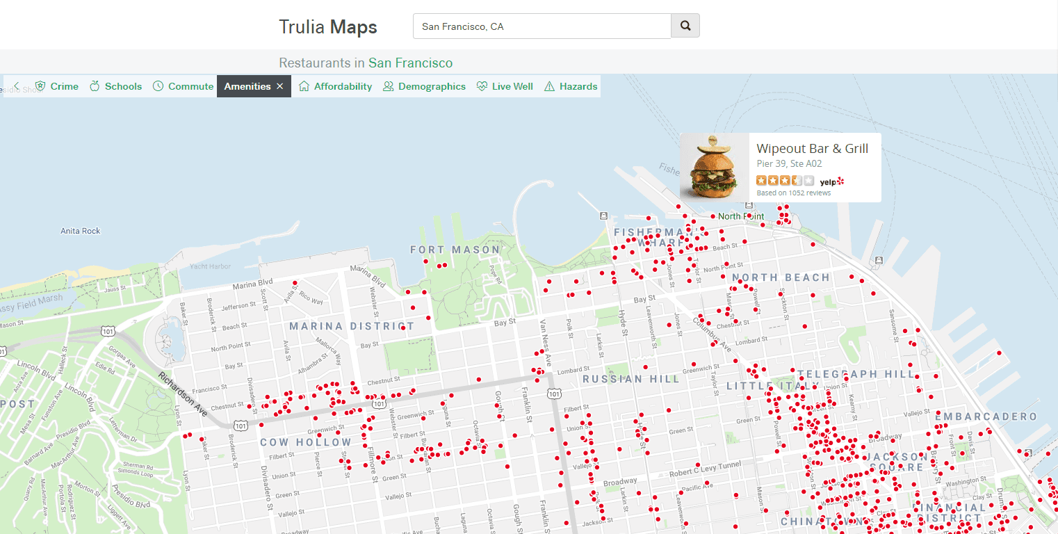 Trulia map with restaurants info using the Yelp API