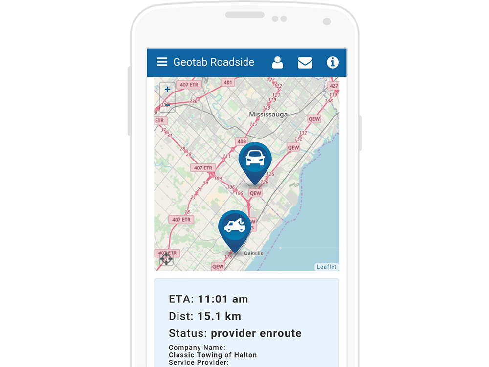 Real-time tracking of the service vehicle