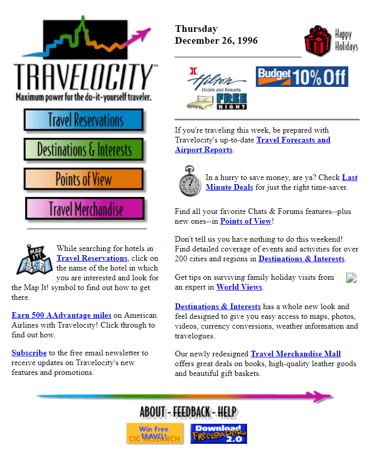 Travelocity web interface in 1996