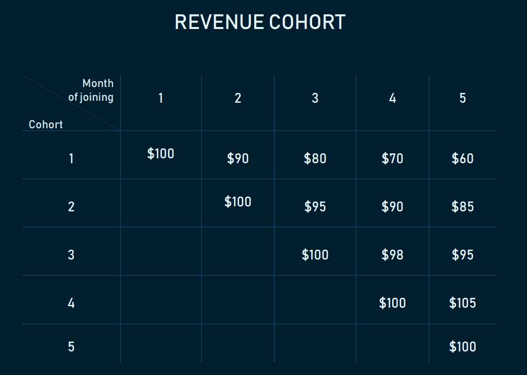 Revenue cohort for a five-month period