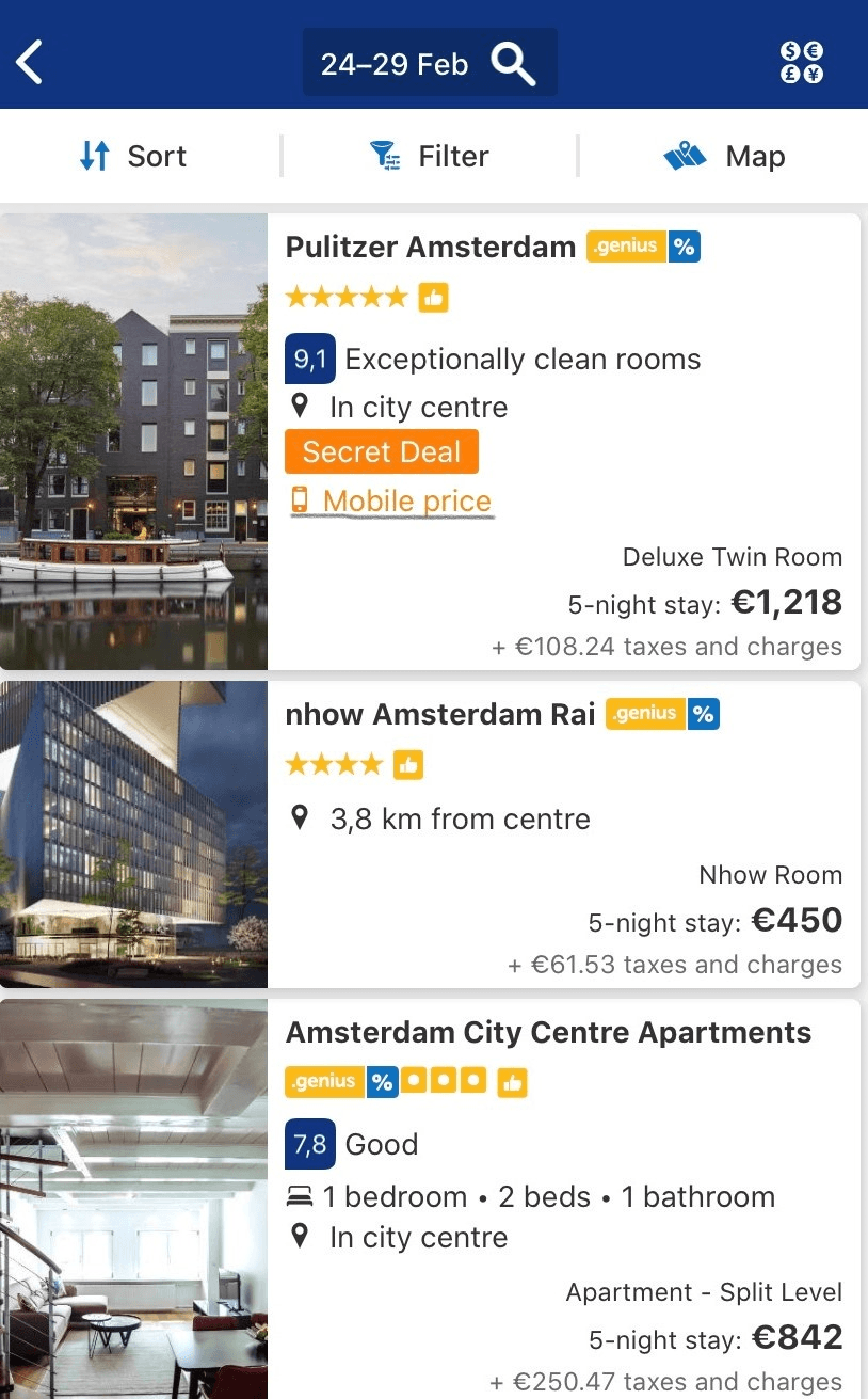 Mobile price badge on Booking.com if searched from a mobile device