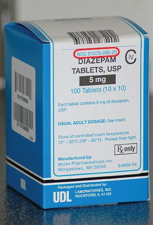Mylan Pharmaceuticals’ Diazepam tablets with their NDC number printed on the package