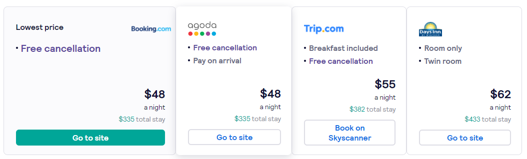 booking options on skyscanner