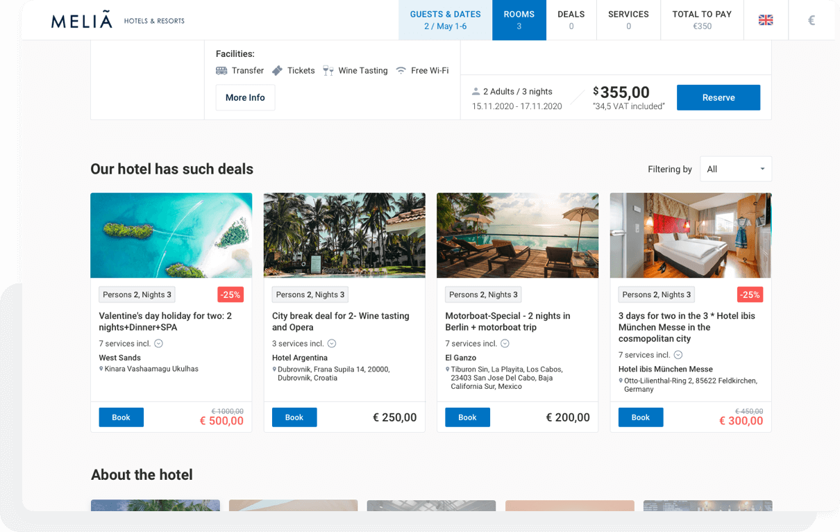 A section in the booking engine dedicated to deals