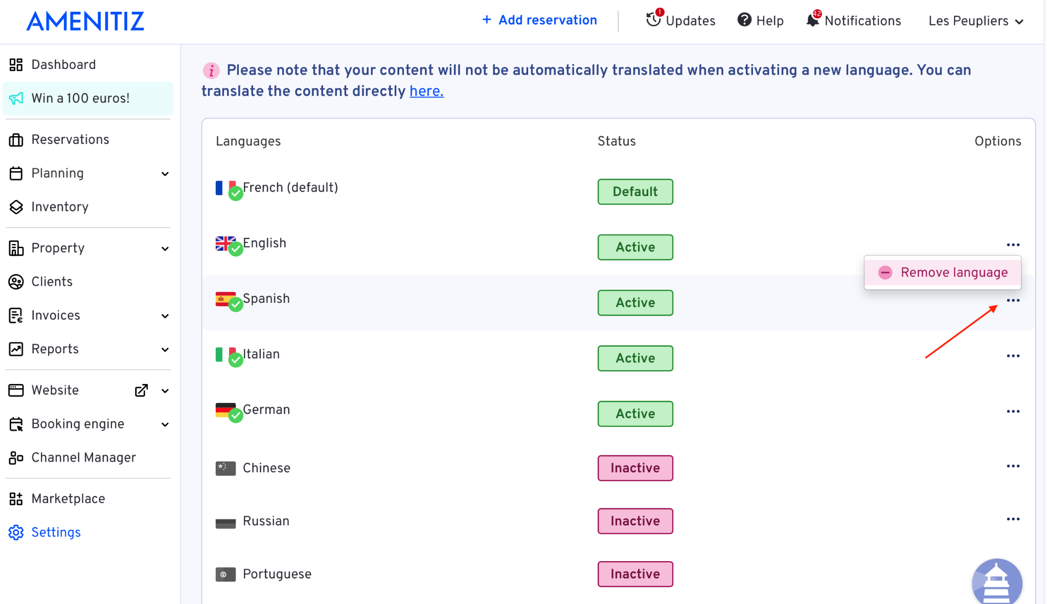 Activating languages on the website