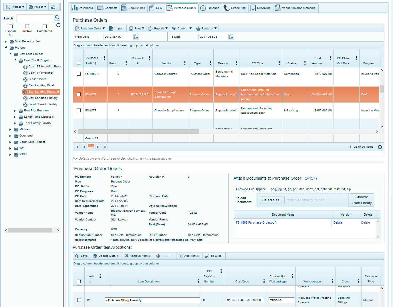 Purchase order management interface