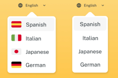 language selectors with flags and text-based