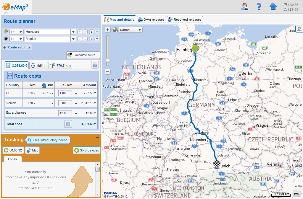 timocom routing feature, map view