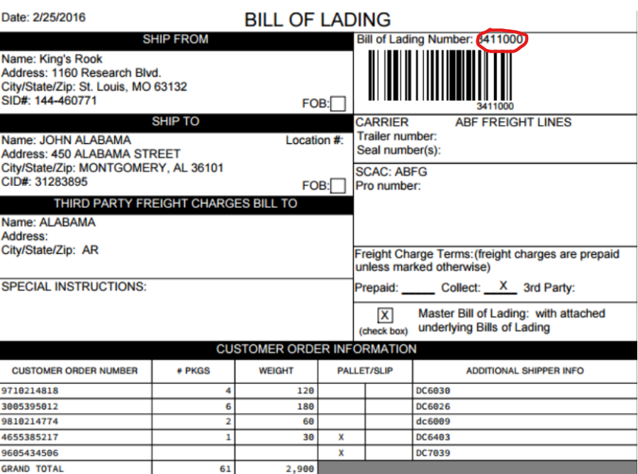 Bill of Lading template